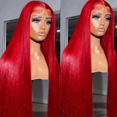 Missyvan Red Lace Front Wig 32 Inch Long Straight Synthetic Hair for Women