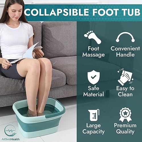 Foldable Foot Soaking Tub with Massage Rollers - Green & Blue Home Spa Bath Basin