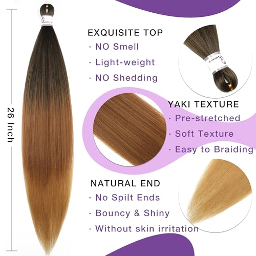 Pre-Stretched Braiding Hair 26 Inch - Natural Soft Yaki Texture - 8 Packs - Variation 1B-30-27#