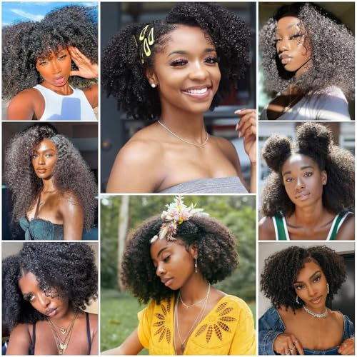 Mongolian Afro Kinky Curly Human Hair Bundles 16 18 20 Inch Natural Color - 3 Bundles