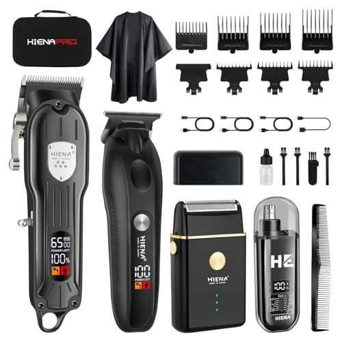 HIENA PRO Professional Hair Clipper Set, Electric Foil Shavers and Beard Trimmers, Ear, Rechargeable Cordless Barber Kit and Hair Cutting Set, Nose Hair Trimmer Set & Facial Grooming Tool