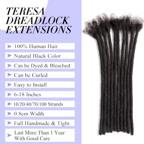 Human Hair Dreadlock Extensions - 8 Inch 0.8cm Thickness, 10 Strands - Natural, Reusable, DIY