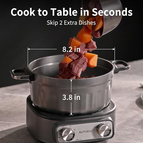 Dual-Handle Multi-Cooker 2.5 Quart Electric Hot Pot & Steamer Set - PFOA-Free Nonstick