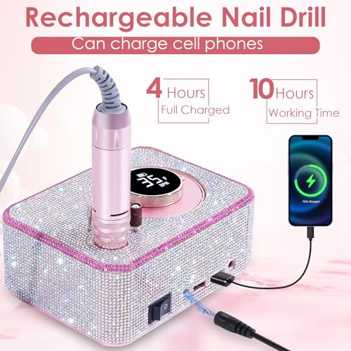 ANBEISTEE Rechargeable Electric Nail Drill 35000 RPM - Pink, LCD Display