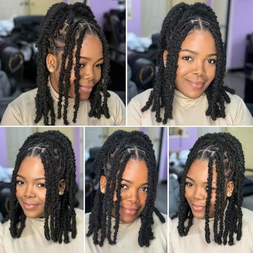Butterfly Locs Crochet Hair 14 Inch Natural Black - 8 Packs Goddess Faux Braids