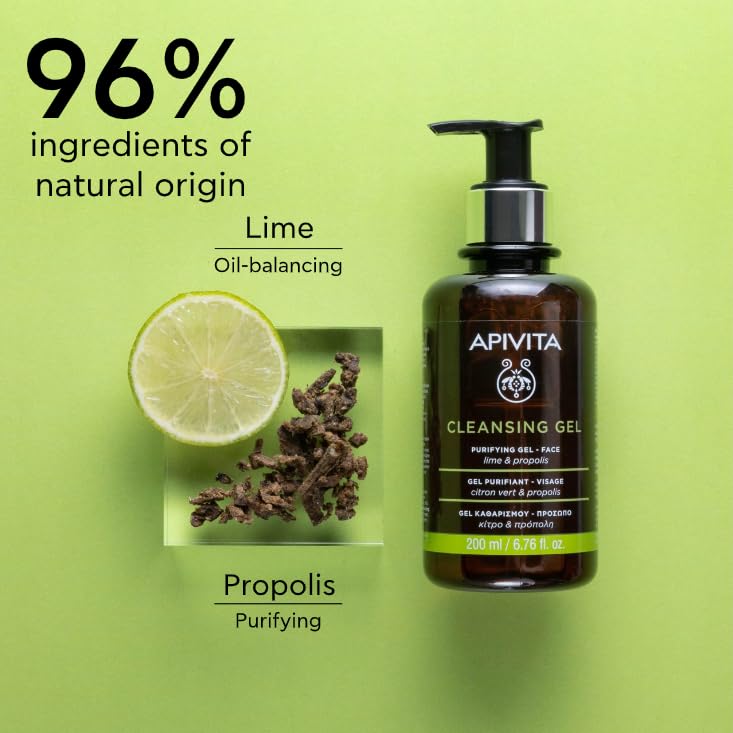 Apivita Purifying Gel for Oily Skin with Lime & Propolis - Deep Cleansing Face Wash