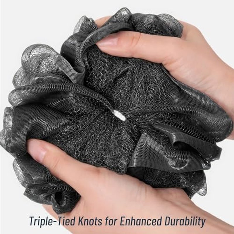 6-Pack 80g Shower Loofah for Men ? Extra-Large Body Sponge with Triple-Tied Knots, High-Density Mesh, Rich Lather, Durable Exfoliating Pouf (Black)