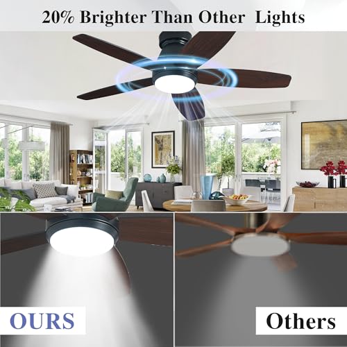 Black 42 Inch Ceiling Fan with Lights & Remote Control - Flush Mount Indoor/Outdoor