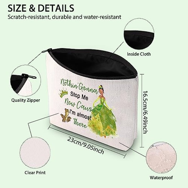 FOTAP Tiana Princess Cosmetic Bag Frog Princess Gifts Princess Inspired Gifts Princess Lover Gift Princesses Tiana Gifts Magic Kingd*m Gift (I'm almost)