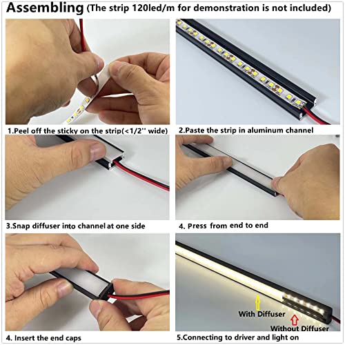 Black LED Strip U Channel Diffuser 10-Pack 6.56FT Aluminum Track for Cabinet Stairs Wall