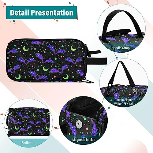 MNSRUU Magic Galaxy Bat Makeup Bag - Large Capacity Cosmetic Organizer, Portable Toiletry Bag for Travel Size