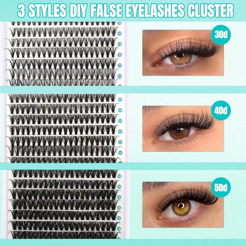 GEMERRY Lash Clusters Kit 30D 40D 50D Mix 10-18mm DIY Eyelash Extension Set with Bond, Tweezers & Remover
