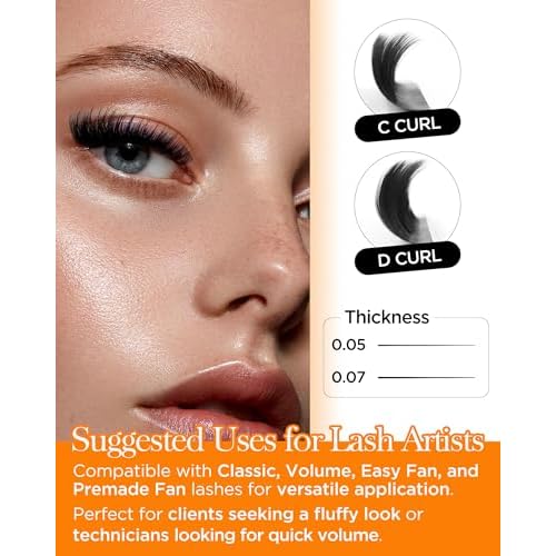 BEYELIAN Easy Fan Volume Lash Extensions 0.05 0.07 C D Curl 8-15mm Mixed & Single Length Tray Rapid Blooming Volume Lashes Self Fanning Lash Extension Supplies (0.05 D Curl)