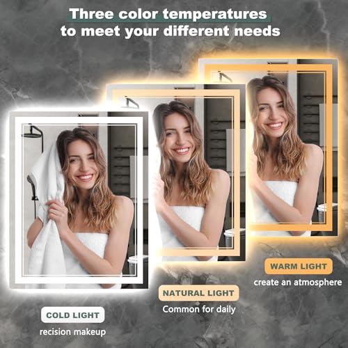Wedhouc 24x32 Inch LED Bathroom Mirror with Lights, Dimmable, Anti-Fog, Wall Mount