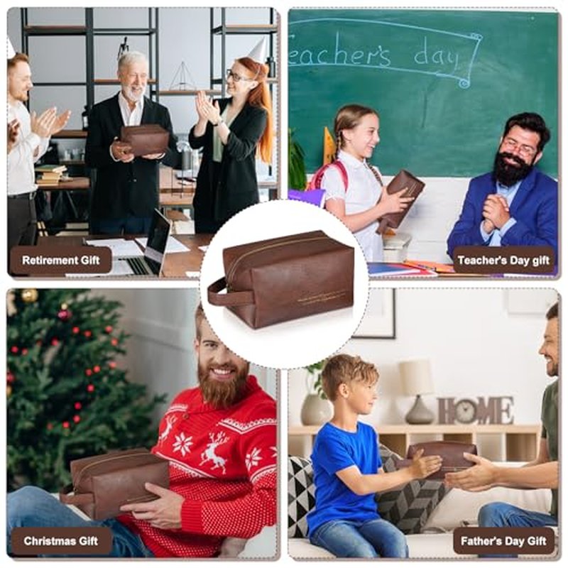 12 Pcs Groomsmen Gifts Bag for Men PU Leather Toiletry Travel May You Be Proud of the Work Sign Large Capacity Makeup Bag with Zipper Employee Appreciation Gift Shaving for Coworker Dad
