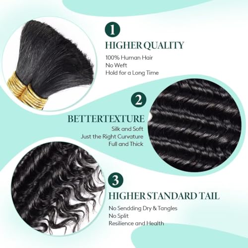 MAKAMAKA 100g 16 Inch Deep Wave Braiding Hair #1B Boho Virgin Human Hair