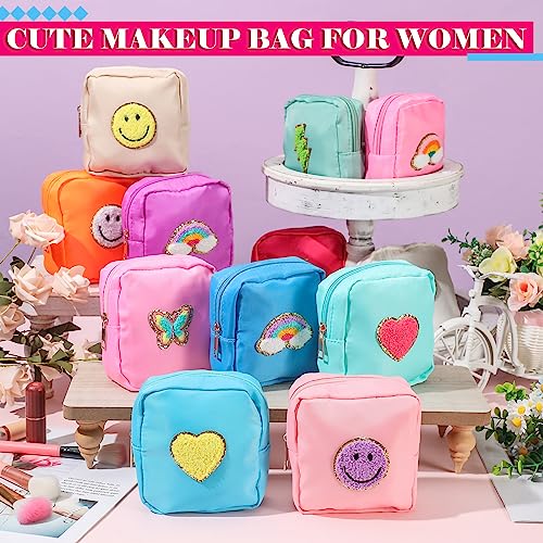 Umigy 12 Pcs Preppy Cosmetic Bags Graduation Gifts Nylon Mini Makeup Bags Bulk Waterproof Cute Travel Pouch Purse for Woman Girl Gifts DIY Daily Use Storage Organizer