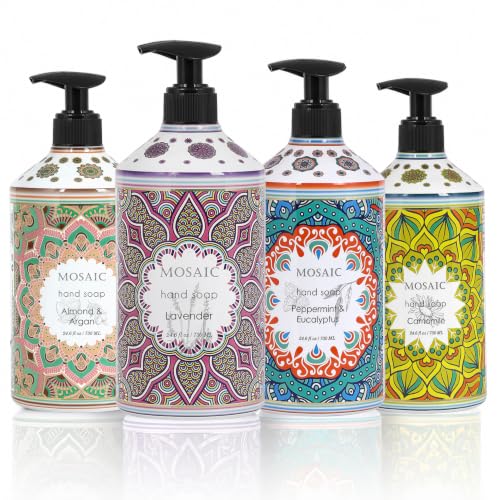 Liquid Hand Soap Gift Set with Lavender, Almond & Argan, Peppermint & Eucalyptus, Camomile - 4 x 24.6 fl oz