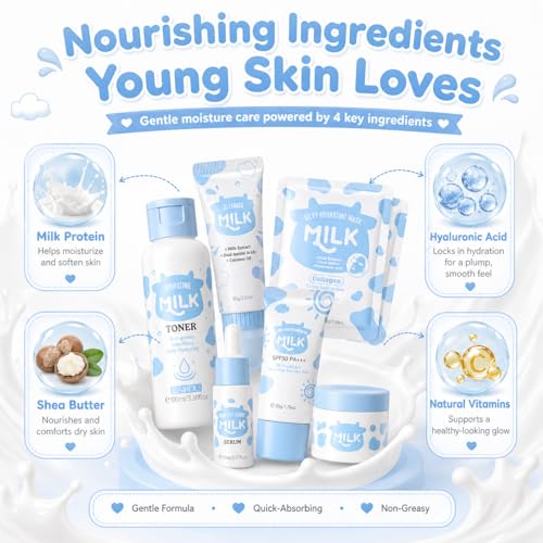 Kids Skincare Gift Set - 12 Piece Milk Facial Care Kit for Girls 8-12