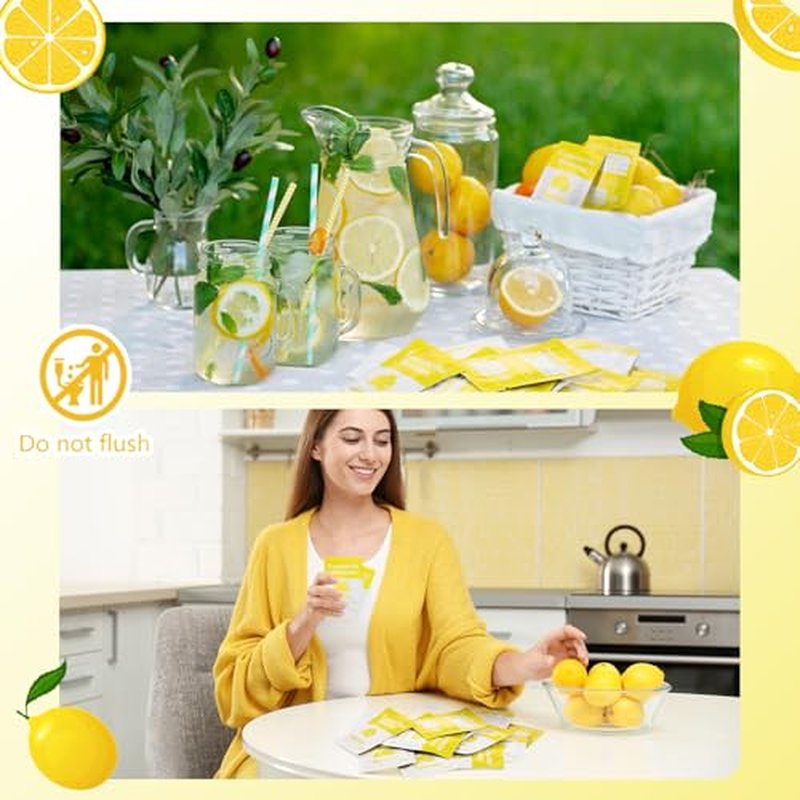 200 Pcs Essential Oil Wipes Wet Wipes Hand Individually Wrapped Wipe Bulk Single Use for Travel Clean Hands Sensitive Skin Backpacking Hypoallergenic Wipe Camping (Lemon)