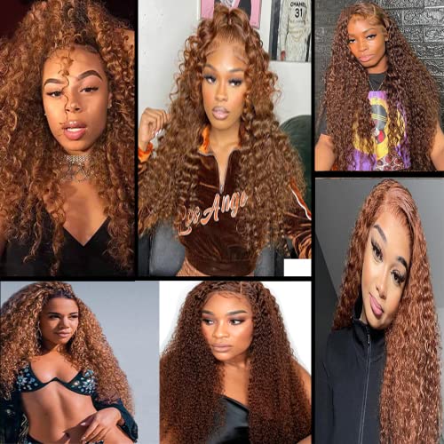 Kinky Curly Human Hair Bundles 28 30 32 Inch Brown Brazilian Virgin Hair - Variation #30JC