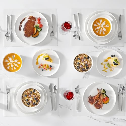 Ivory White Porcelain Dinnerware Set for 6 - 18 Piece Serving Plates & Bowls