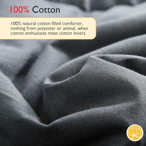 Grey Queen Size Cotton Comforter All Seasons - 100% Natural Fill, Lightweight & Breathable