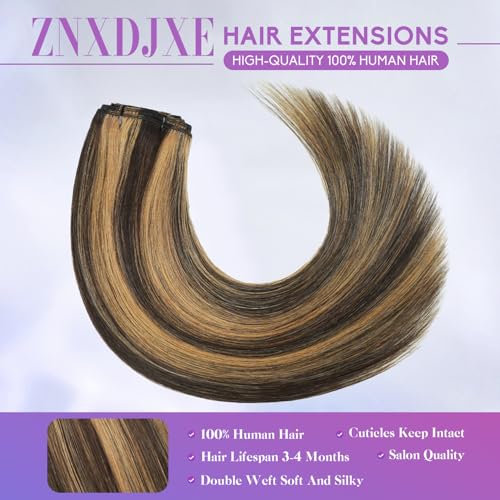Clip in Hair Extensions Real Human Hair Balayage - Dark Brown to Chestnut Brown 18 Inch