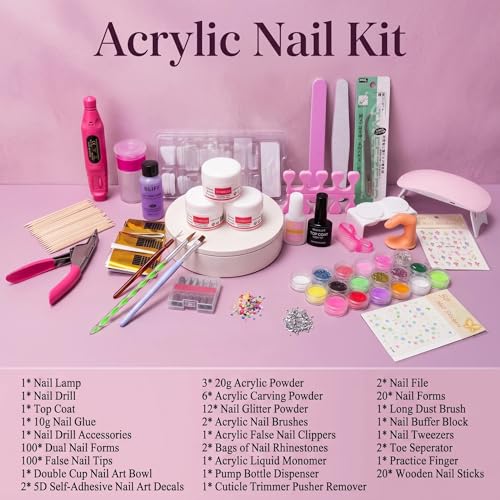 Acrylic Nail Kit with Drill for Beginners - Includes UV Light & 18 Colors