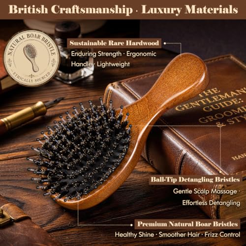 Small Boar Bristle Hair Brush - Handmade British Craftsmanship Travel Mini