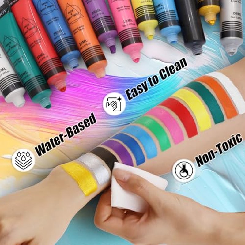 14 Colors Face Body Paint Kit Professional Water Based Face Painting for Adults and Kids Multi-Color Special Effects Makeup Set for Halloween Christmas Party Cosplay 0.7OZ Each