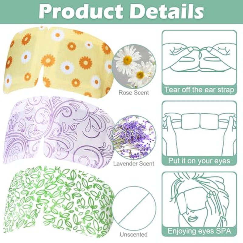 96 Packs Steam Eye Mask Disposable Self Heating Eye Mask for Dry Eyes Spa Warm Sleep for Home Office Travel Eyestrain Relieve