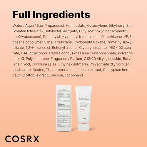 COSRX Vitamin E Sunscreen 2 Pack, SPF 50 Face Sun Protection, Natural Glow