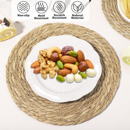 40 Pcs Round Woven Placemats 13.8 Inch Boho Rattan Farmhouse Table Mats
