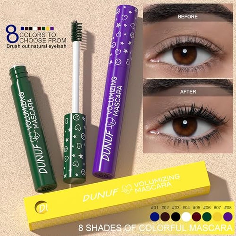 FantasyDay Smudge-Proof Colorful Mascara Set Liquid Lash Extensions Cosmetics, 8 Pcs Washable Volumizing Lengthening Defining Curling No Clumping Mascara Premium Xmas Eye Makeup Gift Set