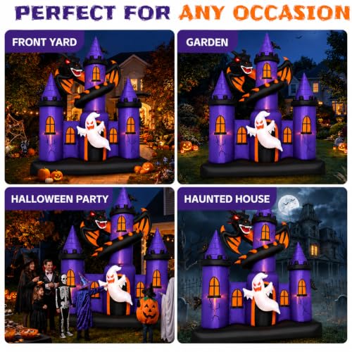 9 FT Inflatable Haunted Castle with Dragon Ghost LED Yard Decor