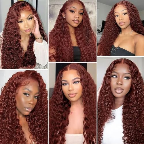 Human Hair Extensions 14-18 Inch Reddish Brown Deep Wave Bundles - 3 Pack