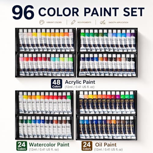 Wooden French Easel Art Painting Kit with 96 Paints & 30 Brushes - Complete Set for Artists