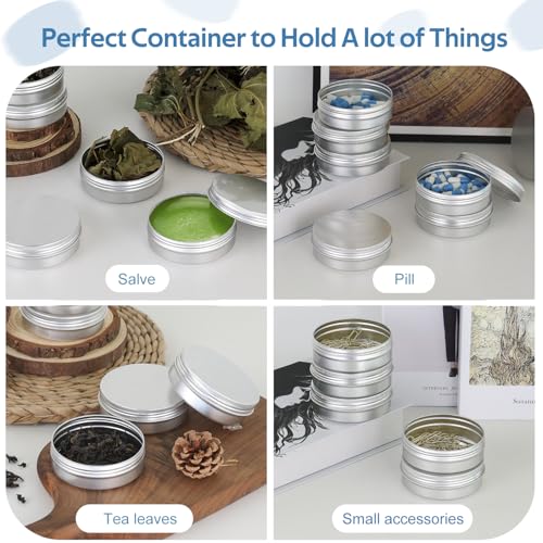 YQ 4 oz Round Aluminum Tin Cans with Lids 50 Pack - Reusable Cosmetic & Spice Containers