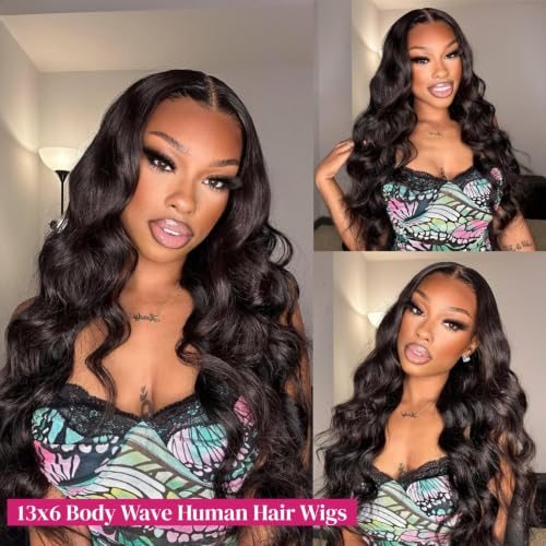 Body Wave Lace Front Wig - Human Hair, Pre Plucked, HD Transparent Lace, 200% Density, 30 Inch, Natural Black