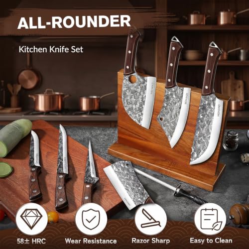 14PCS Auspicious Cloud Butcher Knife Set with Roll Bag - Hand Forged High Carbon Steel