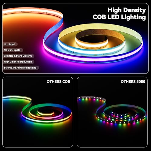 RGB Chasing Color LED Strip Lights - 32.8ft Addressable COB Smart Lights for Party & Bedroom
