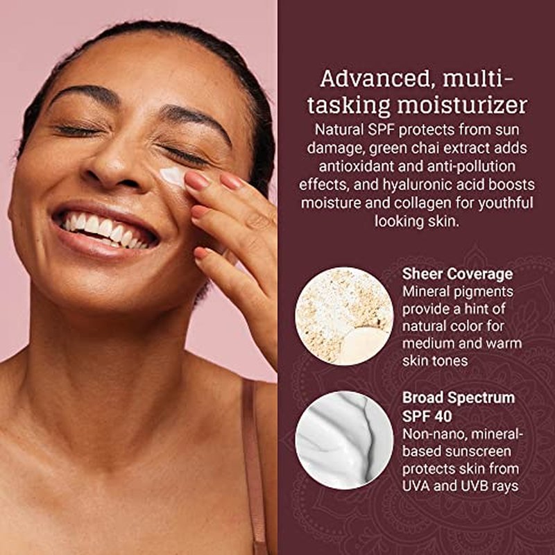 AVYA SPF 40 Sheer Tinted Moisturizer with Hyaluronic Acid & Green Chai ? Advanced Ayurvedic Skincare Treatment for Balanced and Brighter Skin/Medium Skintones Shade #2 (1.7oz/50ml)