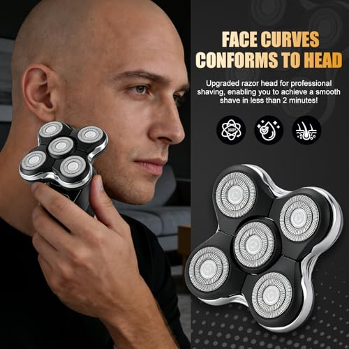 Upgraded Magnetic Replacement Heads for Skull Shaver, 5 Blades Compatible with Pitbull, Platinum Pro, Palm, Butterfly Kiss - Hypoallergenic Razor Heads (2Pack)