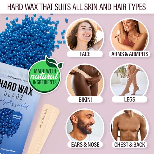 Tress Wellness Waxing Kit for Sensitive Skin ? Safe for Face & Skin, Prep & Aftercare Spray, Easy to Use ? At-Home Kit for Face, Bikini, Brazilian & Full Body - Digital Display, Pink