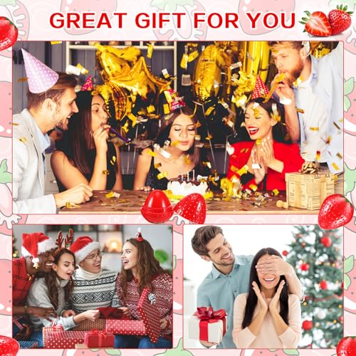 12 Pcs Cute Lip Balm Strawberry Wrinkle Repair Moisturizing and Plumping Lasting Hydrating Strawberry Shaped Lip Protector for Women Valentines Gift