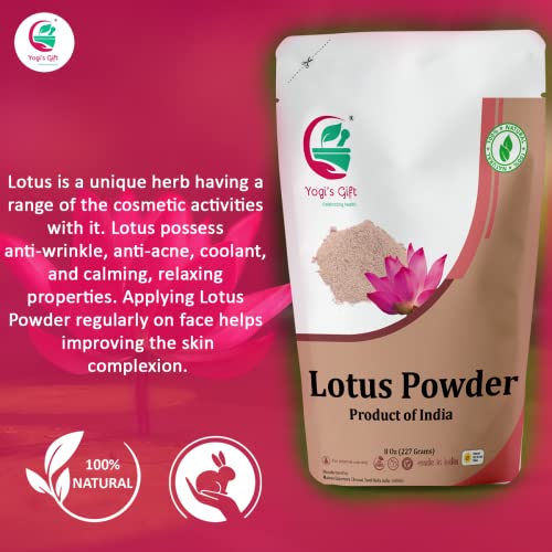 Yogi's Gift | Lotus Flower Powder | Nelumbo Nucifera | 8 oz (227 Grams) | 100% Pure & Natural Lotus Petals Powder for Hair & Skin | Ayurvedic Cosmetics