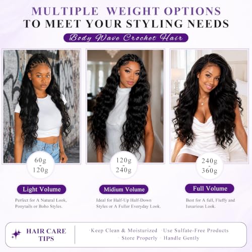 20 Inch Natural Black Feather Crochet Human Hair Body Wave - 120g