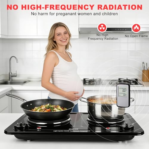 Double Burner Electric Hot Plate - Black, 1800W, Portable & Built-In