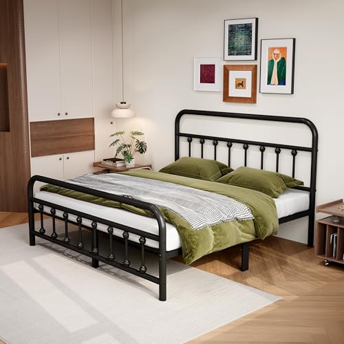 Full Victorian Metal Bed Frame with Storage - 14 Inch Heavy Duty Platform Bed